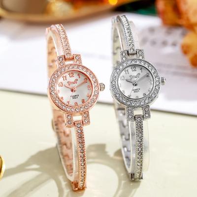 Quartz Watch Round Women Rhinestone Bracelet Wristwatch