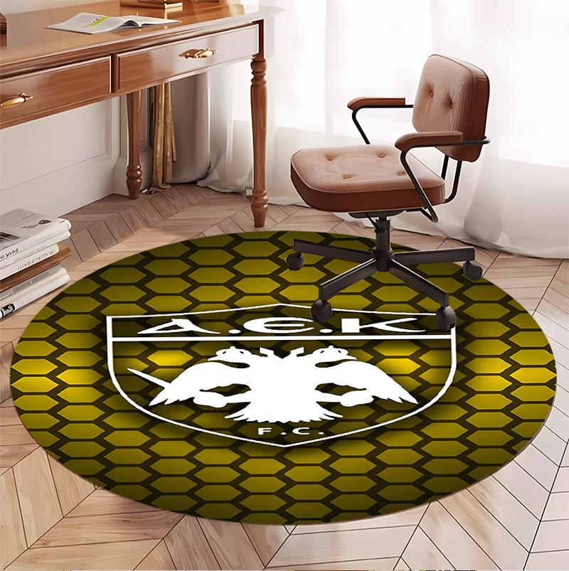 AEK Athens FC Pattern Round Rug, Indoor/Outdoor Mat, for Picnic, Gameroom, Bedroom, Office, Living Room, Home Decor Carpet, Birthday Gift