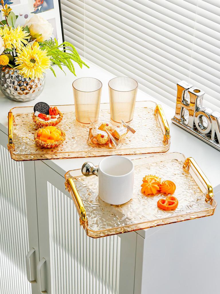 Luxurious Rectangular Shockproof Tea Cup Coaster with Gold Edge - Multi-functional Storage Tray for Living Room