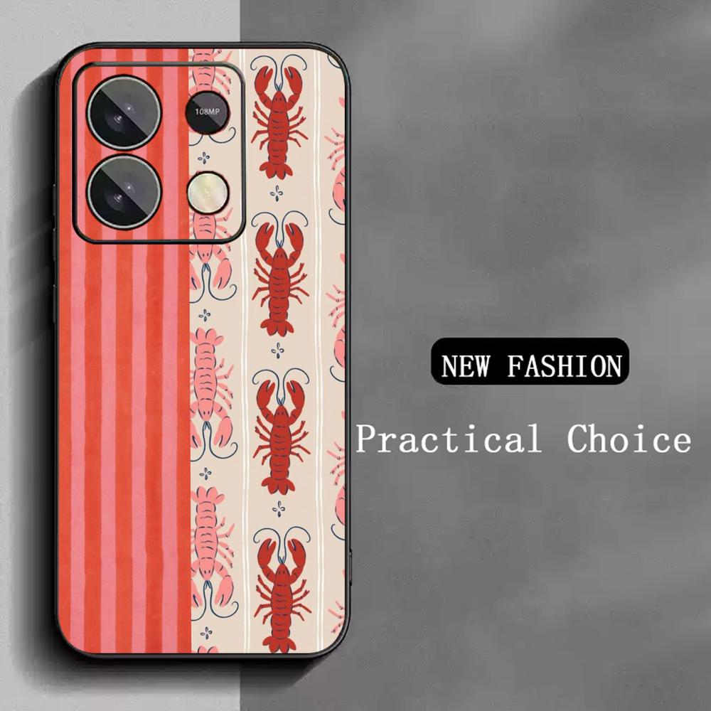 

Grid simple retro Lobster pattern Phone Case For Redmi Note 14 13 12 11 Pro Plus S 5G 14C A3 Soft Black Phone Cover Redmi Note 14 Pro 4G (Global)