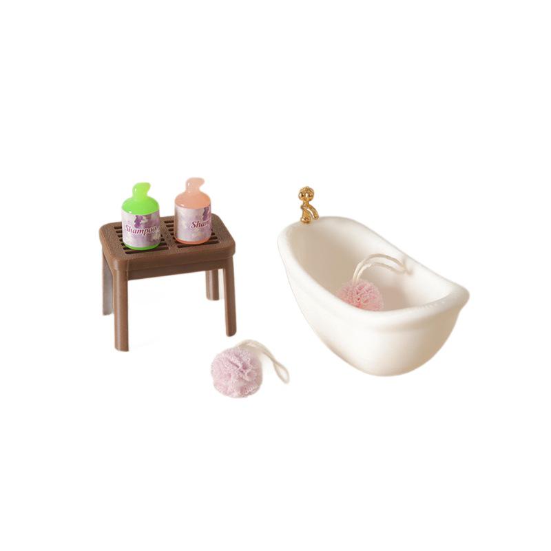 1:12 Scale Dollhouse Bathroom Set: Bathtub, Stool, and Accessories