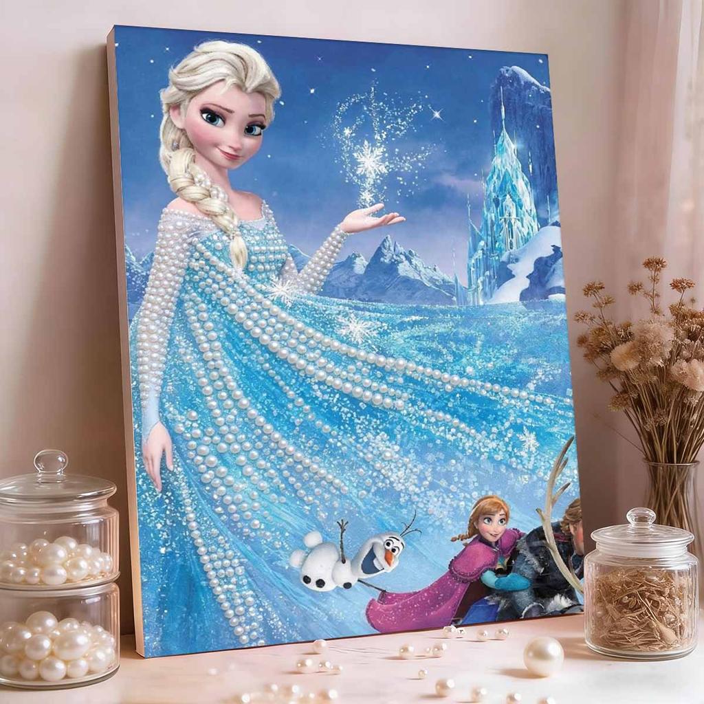 Frozen Elsa & Friends Pearl-Inlaid Frameless Art | Handmade Pearl Craft, Ice Castle Theme, for Frozen Dreamy Home Decor & Gift Option