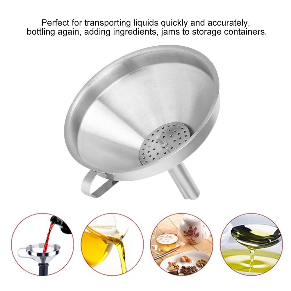 Stainless Steel Kitchen Wide Mouth Oil Funnel with Strainer Filter for Transferring Liquid