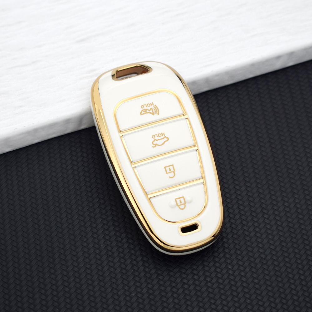4 Tasten TPU Auto Schlüsselabdeckung Halter Schale für Hyundai Tucson Sonata Solaris Hybrid Nexo NX4 Santafe Auto DN8 Schlüsseltasche Schlüsselanhänger