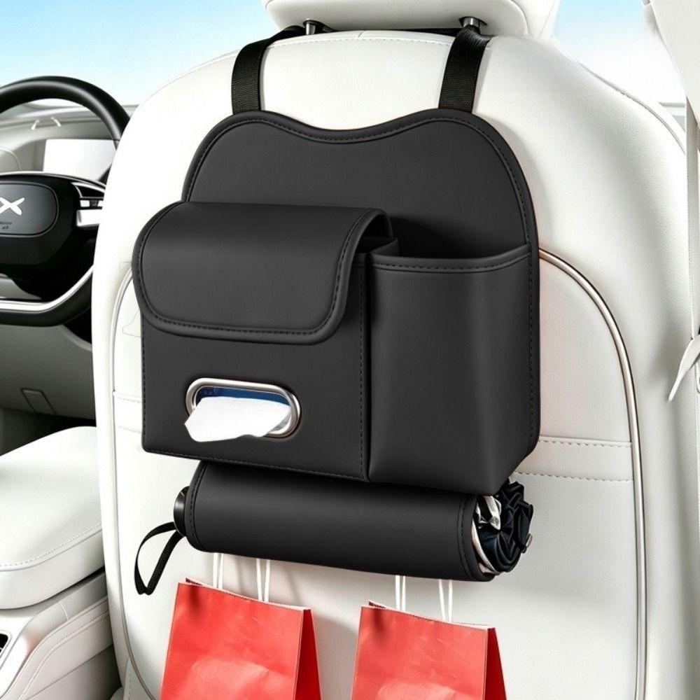 Space Saving Car Backseat Organizer PU Leather Car Seat Back Tissue Box Car Cup Holder Rear Seat