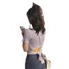 Women Summer Casual Bandage Striped Short Sleeve T Shirt Top