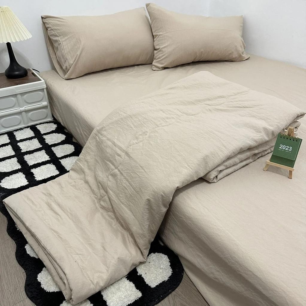 Summer Blanket Set Japanese Solid Colour Simplicity Summer Comforter Set Soft Thin Quilt Bed Sheet Pillowcase 4pcs Bedding Set