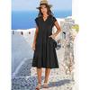 V-neck Fashion Elegant Summer Lotus Leaf Sleeve Dress Large Swing Pocket Party Dress Solid Color Casual Sweet Mid Length Splicing Dresses