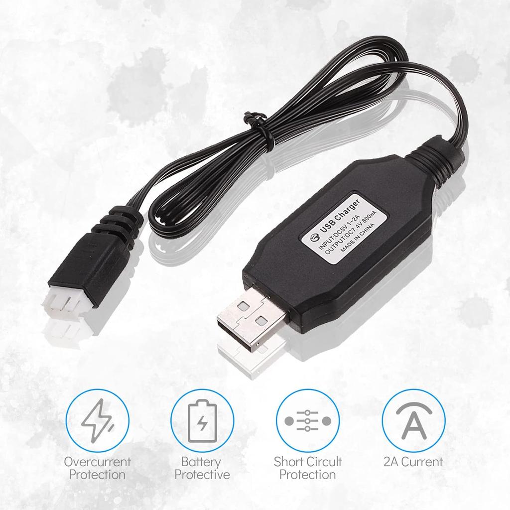 2Pcs USB Charging Cable 7.4V for Drone – Compatible with SYMA X8C X8G Hubsan H501S – For Lipo Batteries, Black