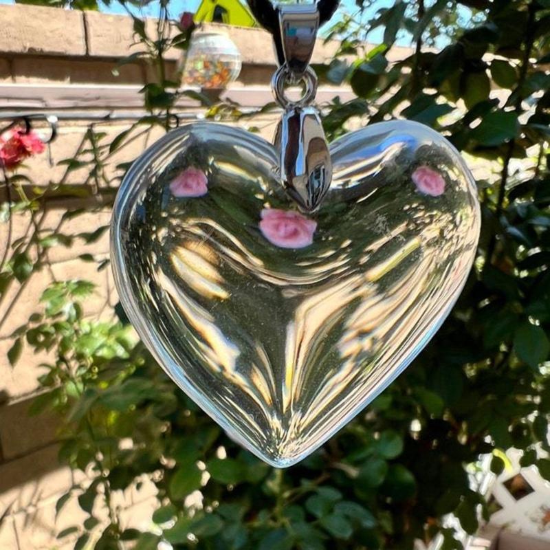 Koreanische Mode Lederseil Halskette Damen Verstellbar Elegant Glas Liebesherz Anhänger Choker Schmuck Weihnachtsgeschenk