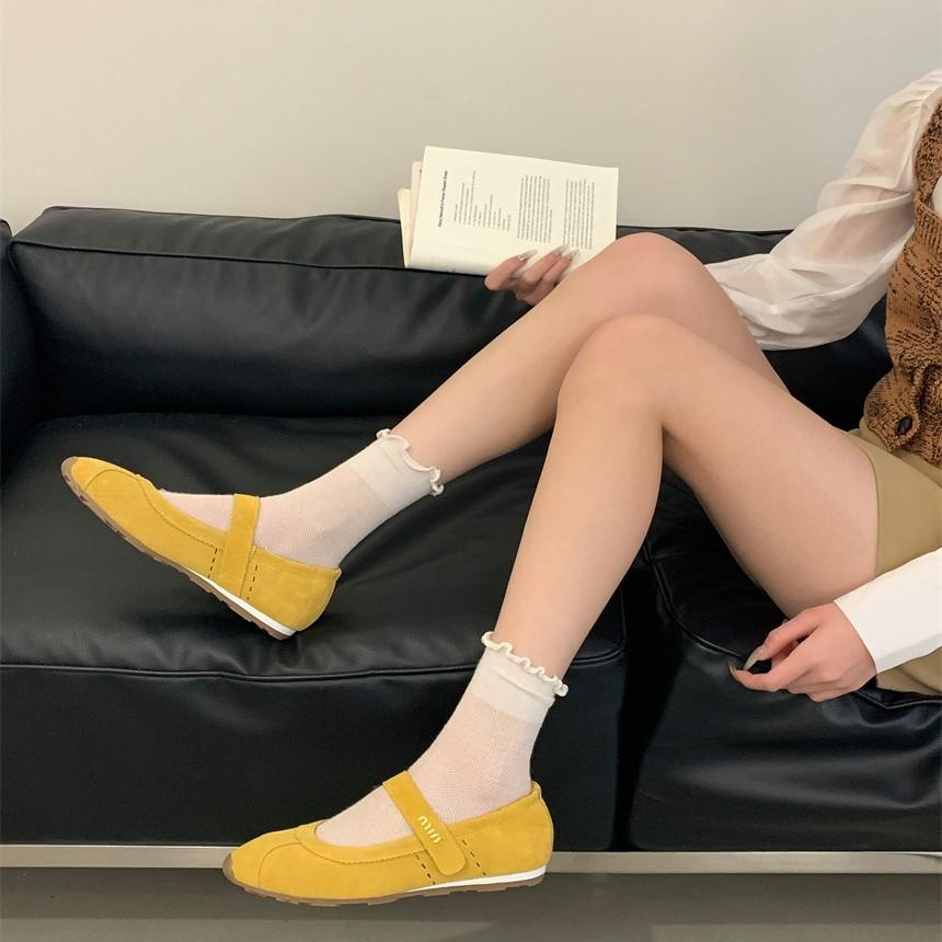 Cowhide version~ New fashion soft-soled Dexun Mary Jane shoes women's spring and autumn color matching word Velcro casual shoes