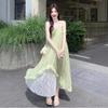 Mori Wizard of Oz Vacation Wind Lace Splicing Suspender Dress Women's Summer New Romantic Unique Beautiful Long Dress