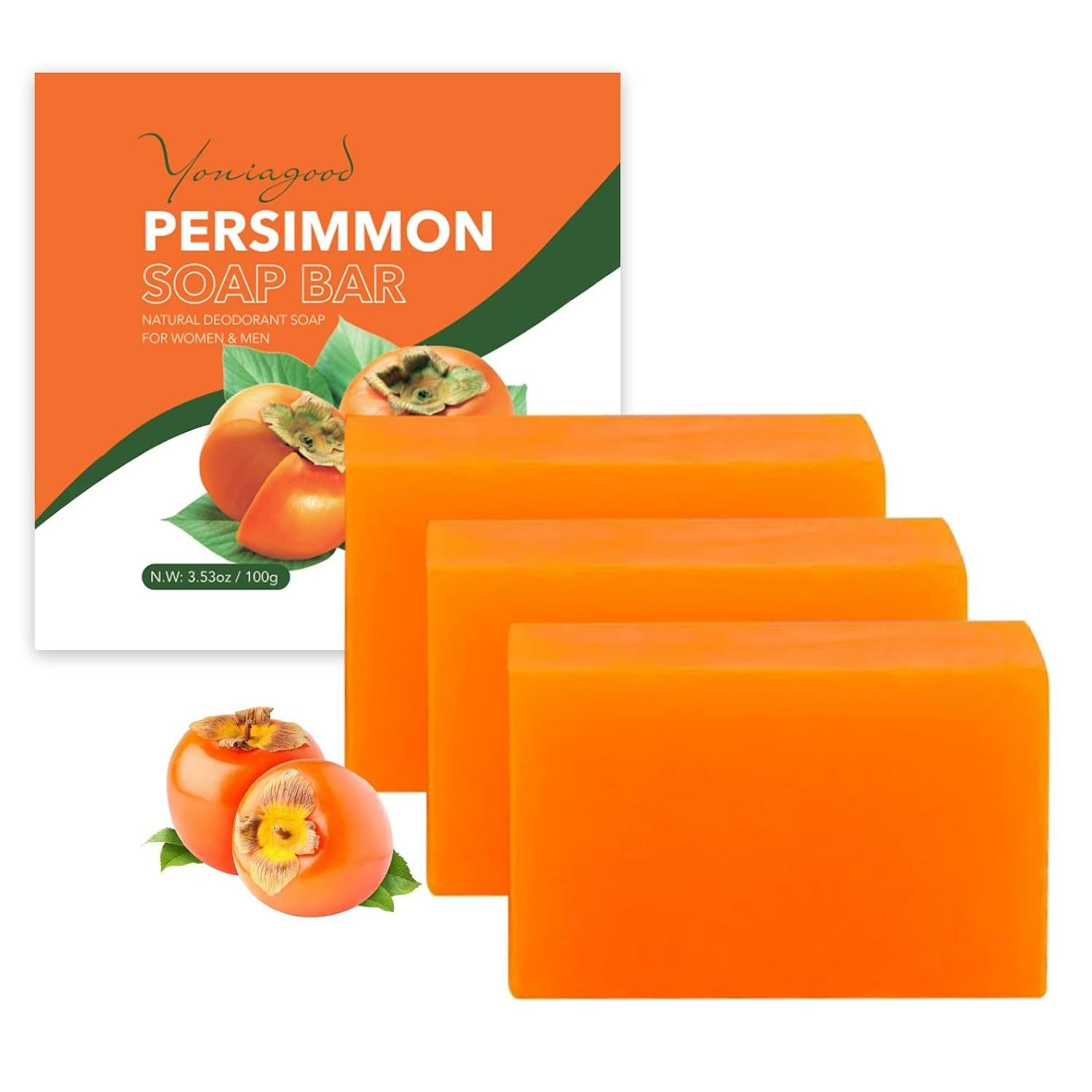 Persimmon Soap Bar for Body Odor Control, Natural Refreshing Body Bar Soap for Old People Smell,Organic Deep Cleaning Body Face Wash Soap for Women C001