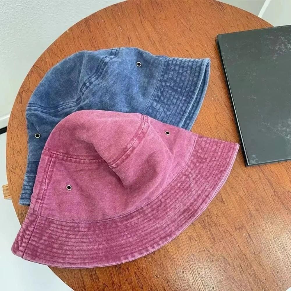 Solid Color Bucket Hat Wide Edge Sun Hat Vintage Fisherman Hat  Beach Activities