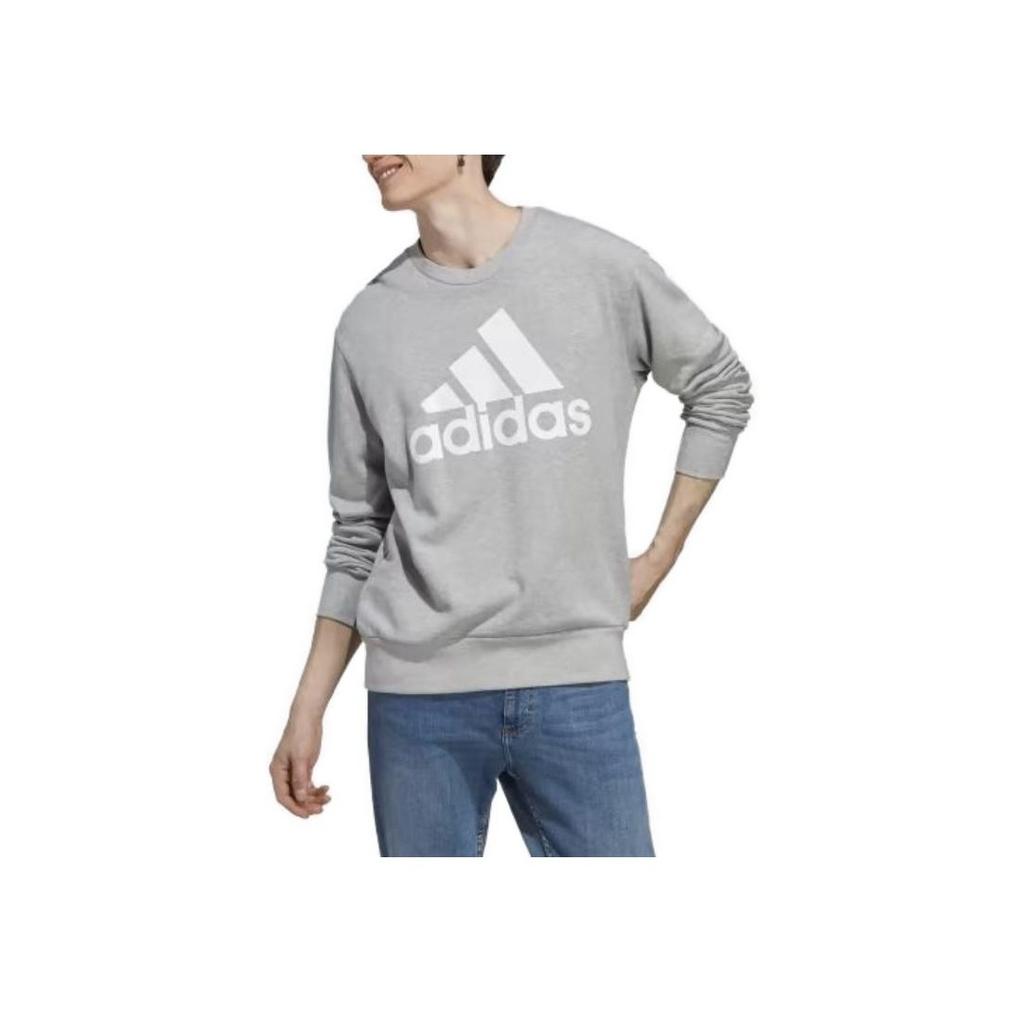 Adidas Logo Print Crew Neck Loose Long Sleeve Sweatshirt Men Tops Gray IC9326
