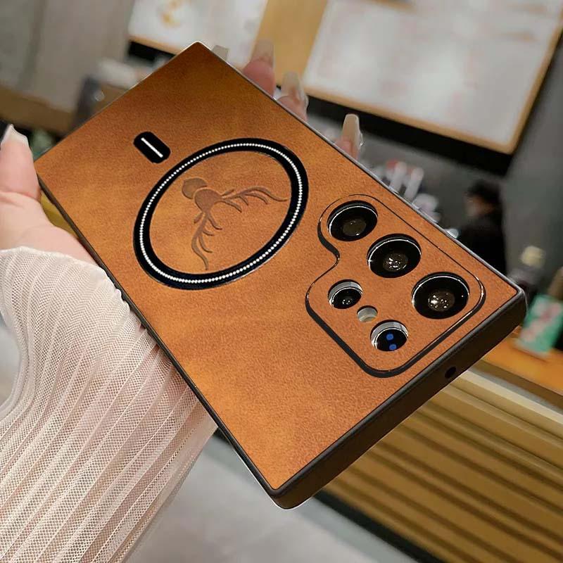 Suitable for Samsung S25ultra Magnetic Suction Mobile Phone Case S24Plus Lambskin S23 Full Cover S22u Protective Case S21
