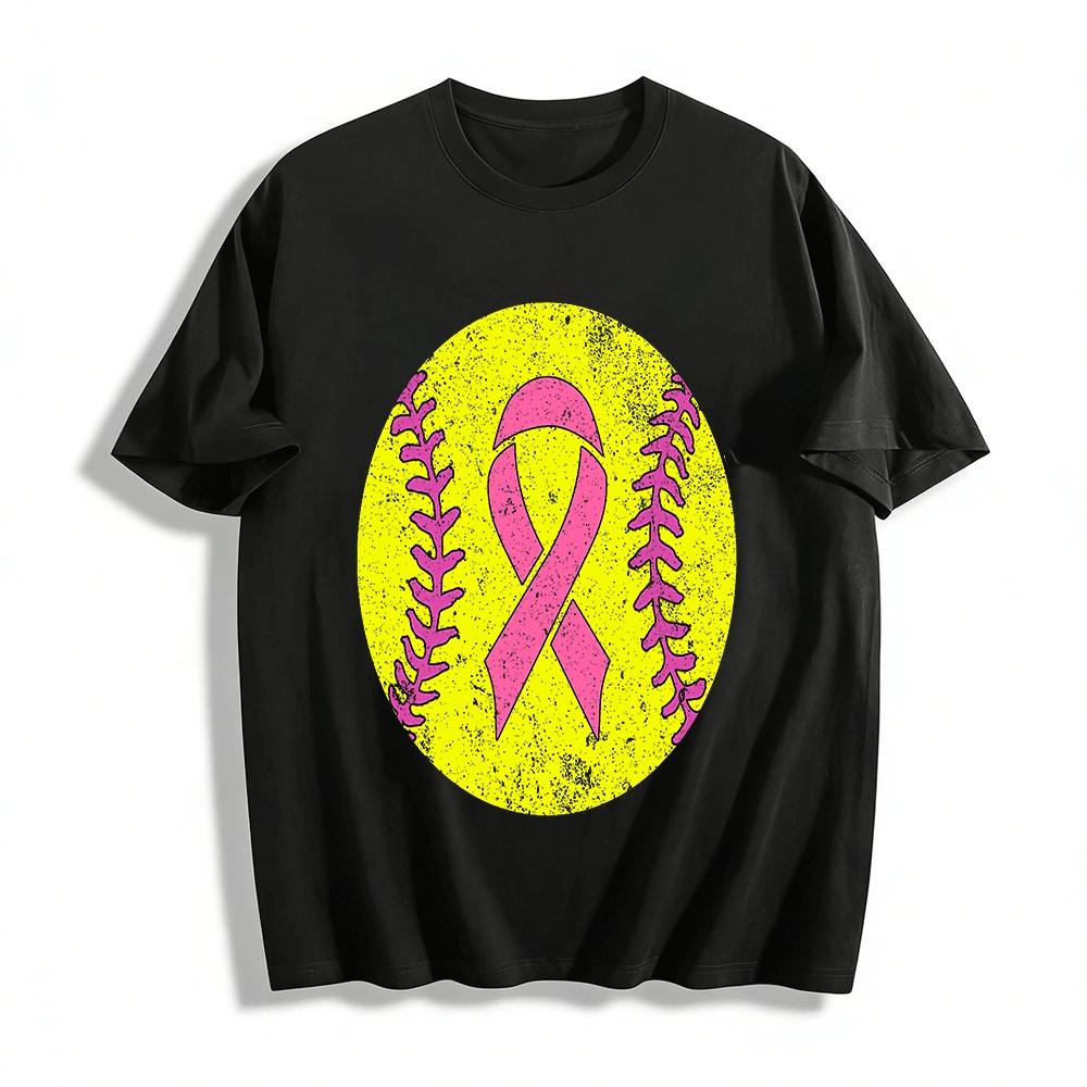 Breast Cancer Awareness Softball Graphic Casual Top Pure cotton T-shirt XXS
