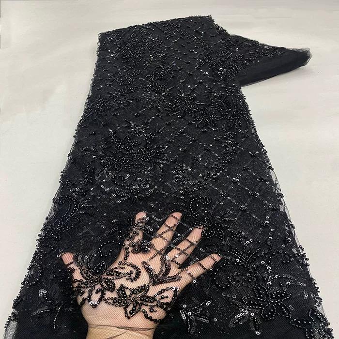 5yard soft lace Fabric palace style bead tube sequin embroidery telas para costura Design Wedding Dress diy fabric for sewing