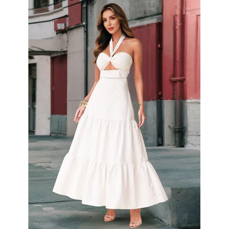 

European and American Women s Clothing New A- line Skirt Summer Sexy Silm Halterneck with Suspenders Cake Dress HD032-White XL