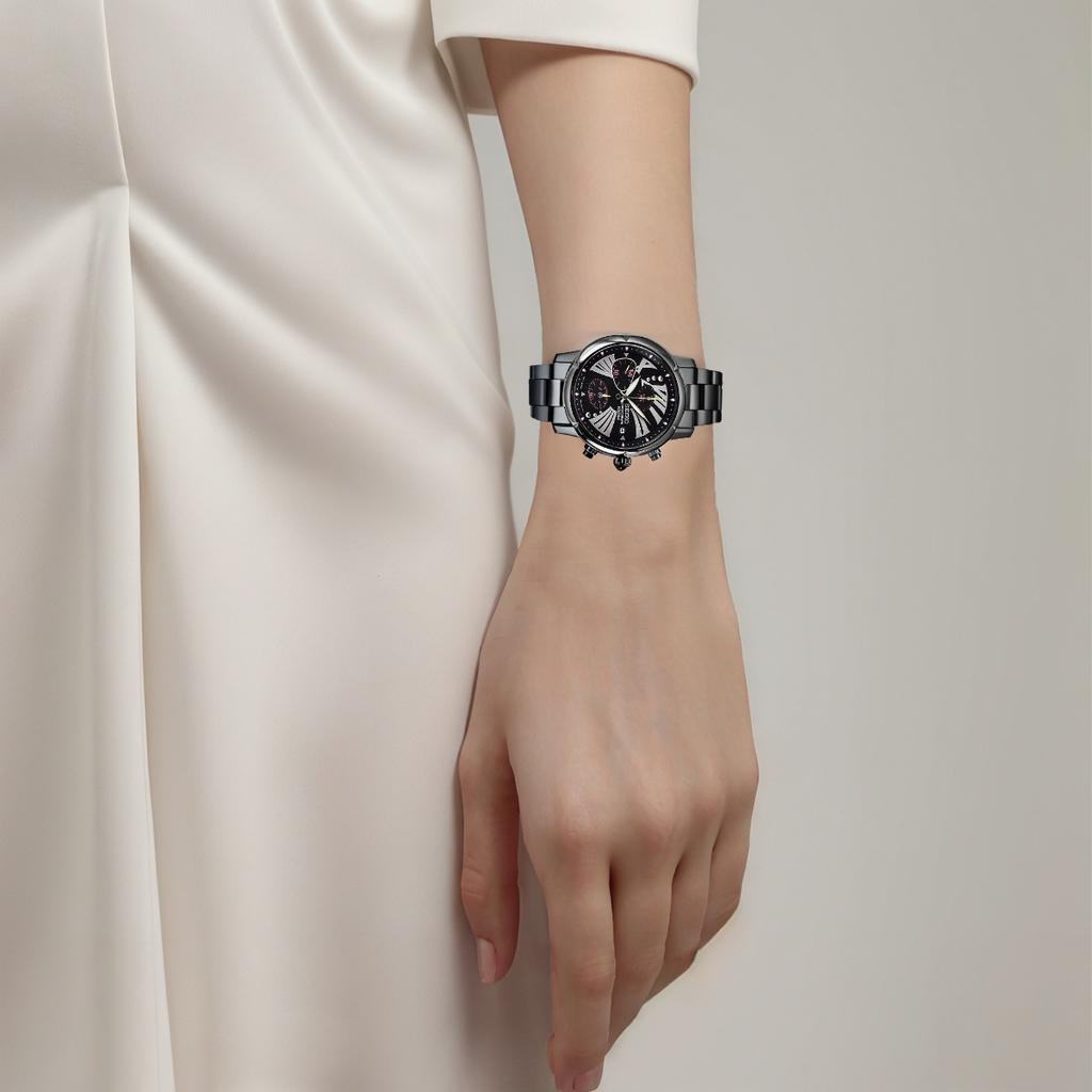 Seiko Wasserdicht 100 M Quarzwerk Edelstahl Ionenbeschichtet Uhr 37,2 mm Schwarzes Zifferblatt Damenuhr SNDY07P1