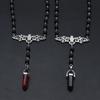 Hexagonal Pillar Bat Hollow Zinc Alloy Pendant Black Beaded Choker Gothic Elegant Jewelry Necklace Party Neck Accessories for Women