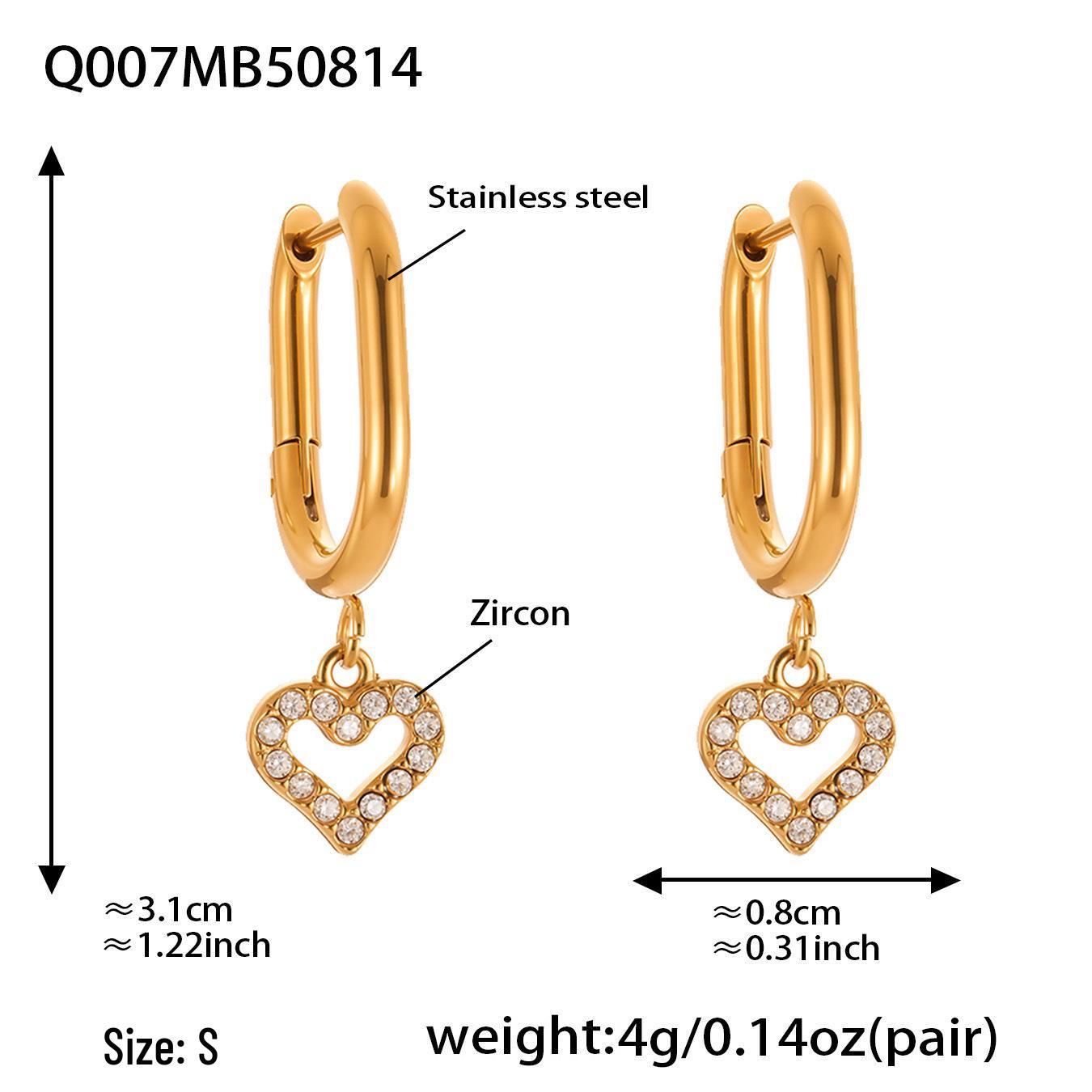 

Oumeka Exquisite Heart Pendant Hoop Ear Cuffs with Zircon, Stainless Steel Earrings