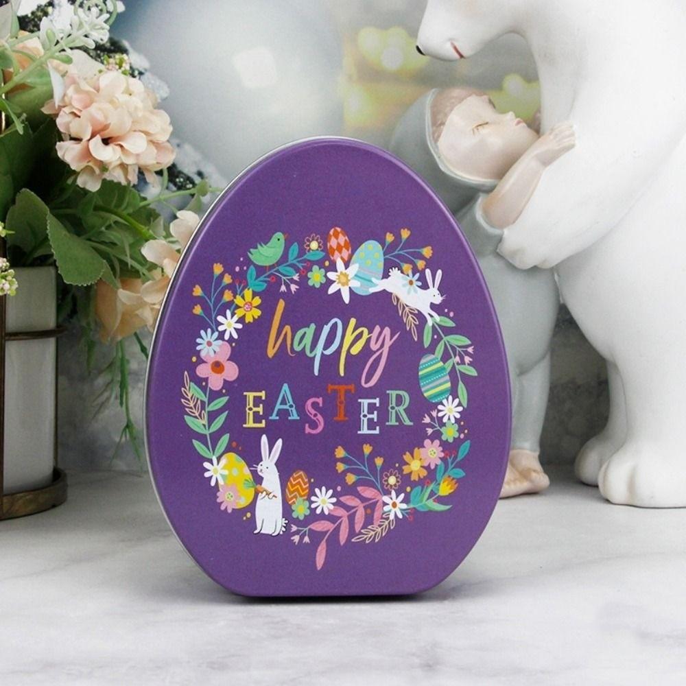 Metal Egg Shaped Tinplate Box Exquisite Rabbit Iron Case Easter Egg Candy Box  Tea Leaf