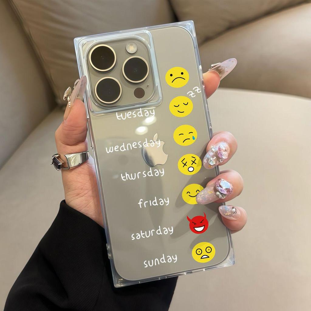 Square Tube Protection Clear Case For iPhone 14 Pro Max 13 16 ProMax 11 12 15 Plus Anti-Oxygen,Various Facial Expressions And Smiling Faces Pattern