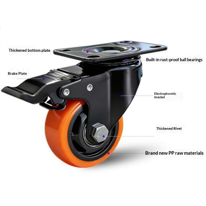 PVC Furniture Caster Wheels with Security Lock Swivel Plate Design 3/4/5in 1Pcs for Dresser Cabinet Moving Dolly
