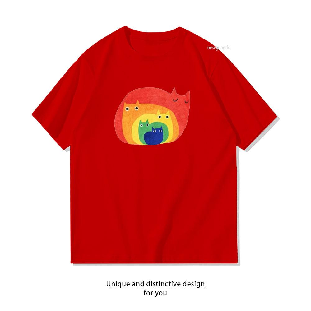 Rainbow Cat Harmony TShirt woman man Casual cotton graphic t shirts Creative streetwear Classic Oneck shirt S
