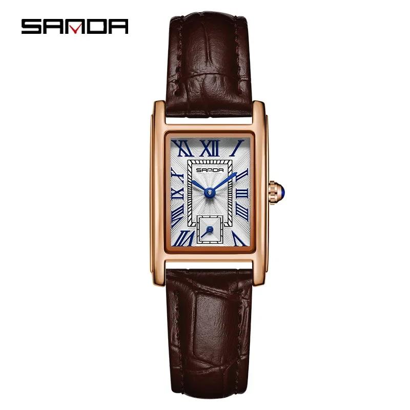 SANDA 1116 Dial Water Resistant Quartz Movement Business Women Analog Wrist Watch New Fashion Elegant Design Rectangle
