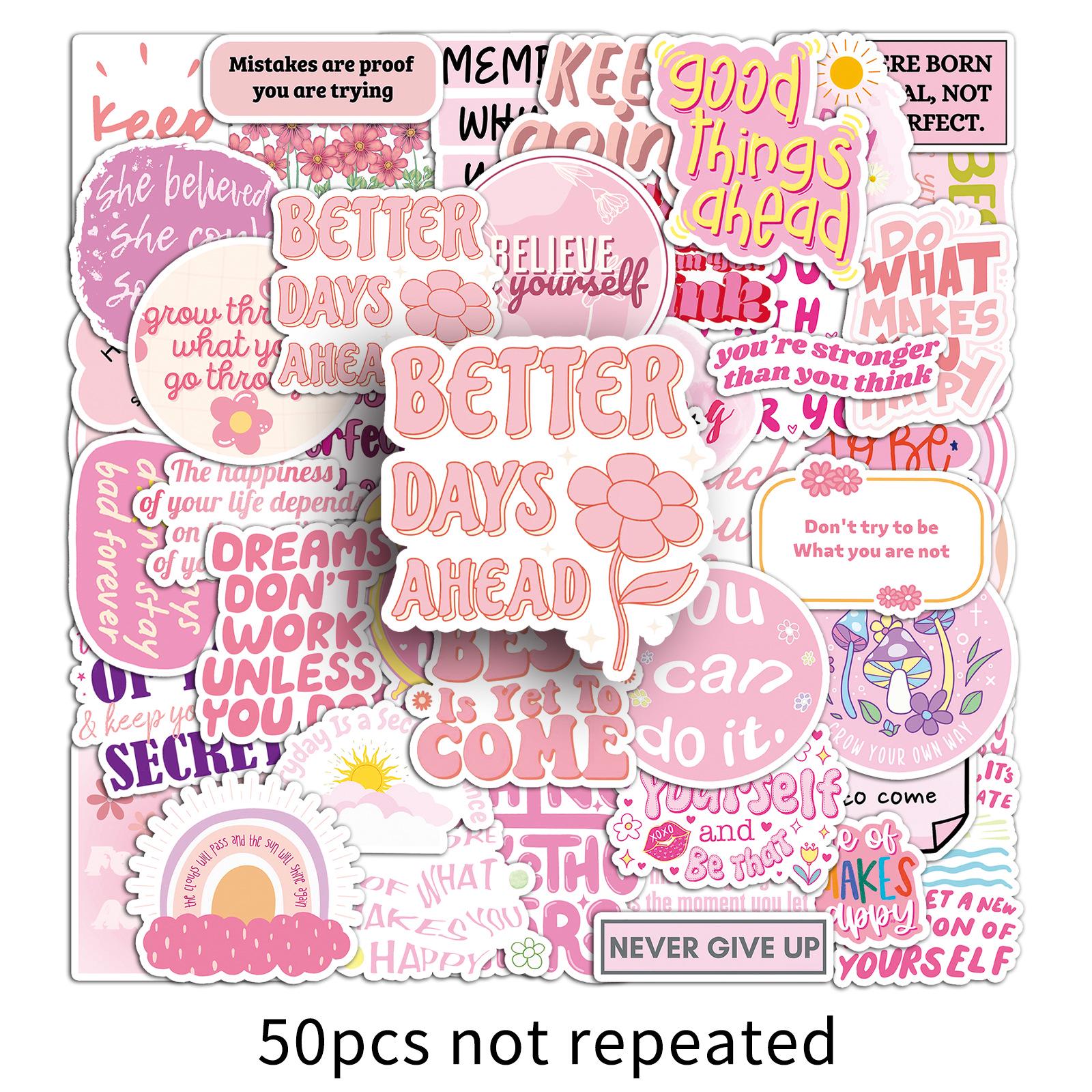 50 Pink Motivational Stickers with Girly Heart Designs for Journaling and Card Making