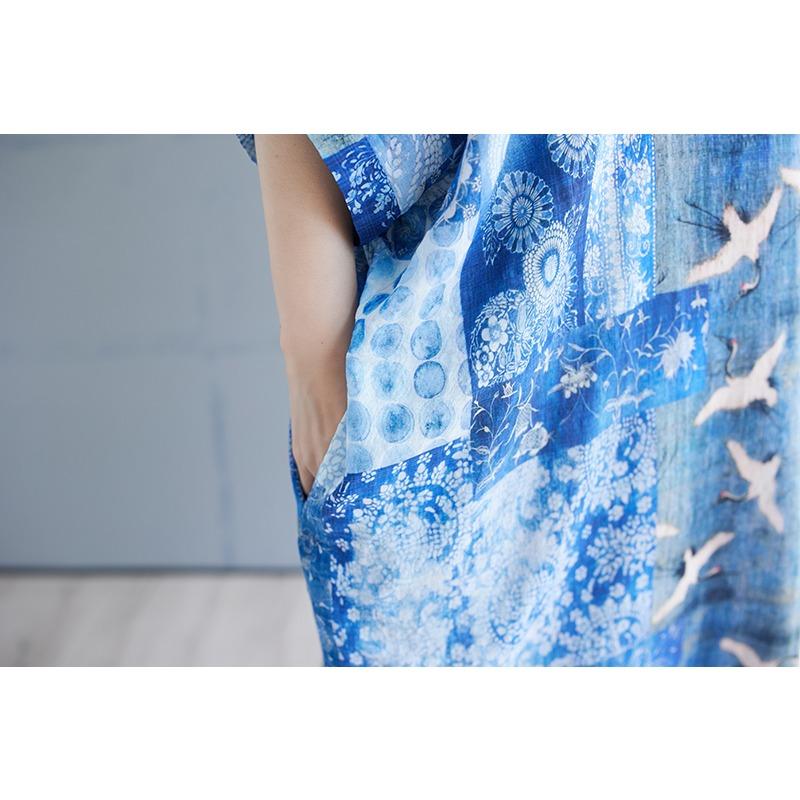 DIMANAF 2025 Summer Plus Size Dress Basic Women Casual Loose Blue Vintage New Long Oversized Dress Maxi