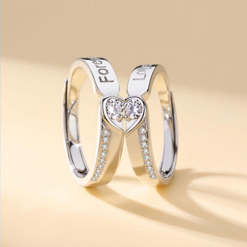 Simple Diamond Inlaid Couple Rings for Men and Women - Long-Distance Relationship Gift