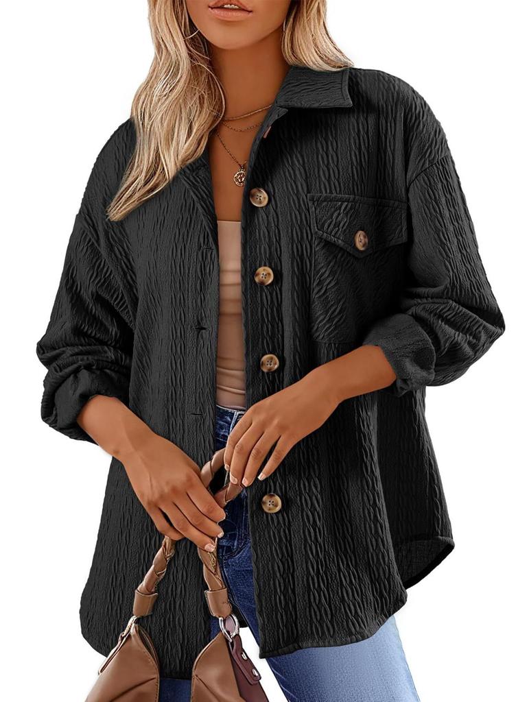 2024 Women's Autumn & Winter Loose Lapel Pocket Button Coat - Solid Color, Long Sleeve