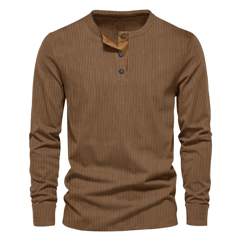 Men Solid Color Slim Fit Casual Corduroy Long Sleeve T Shirt