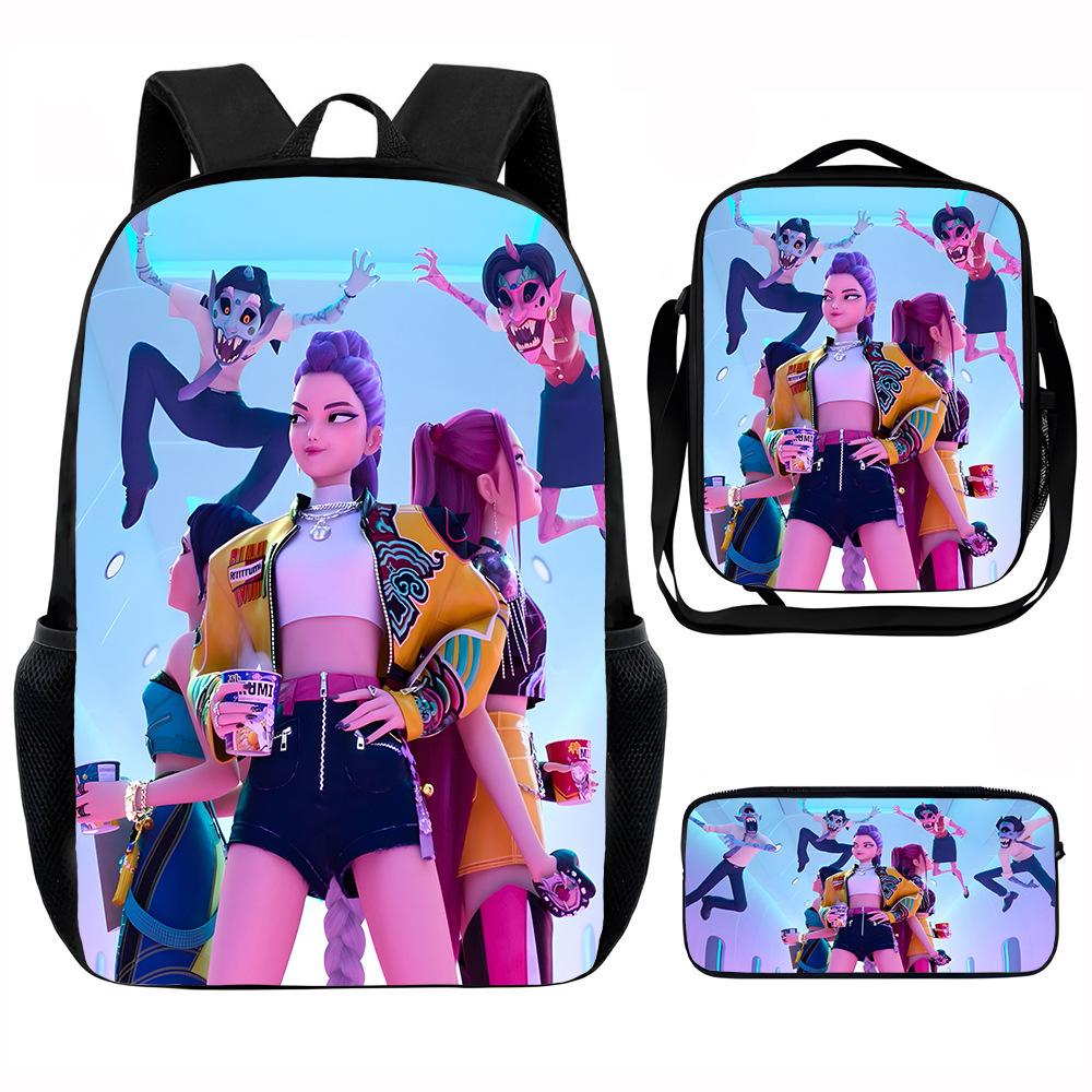 K-Pop Print 3-Piece Set: Instagram-Style Large-Capacity Student Backpack for Girls