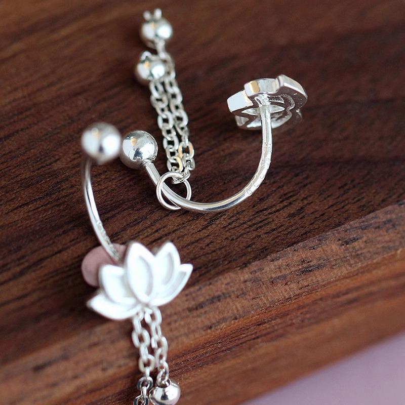 Lotus Stud Earrings: Women's Luxury Tassel Design, High-End Fashion, New Chinese Style Jewelry.