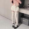 Thigh Highs Stockings with Ruffle Trim Women Flower Lace Fishnet Over Knee Socks