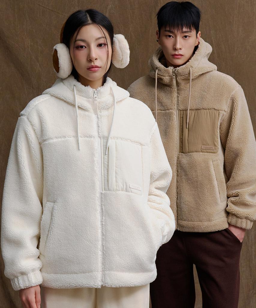 Chasecult Unisex Fleece Boa Hooded Zip-Up Jumper - Ivory