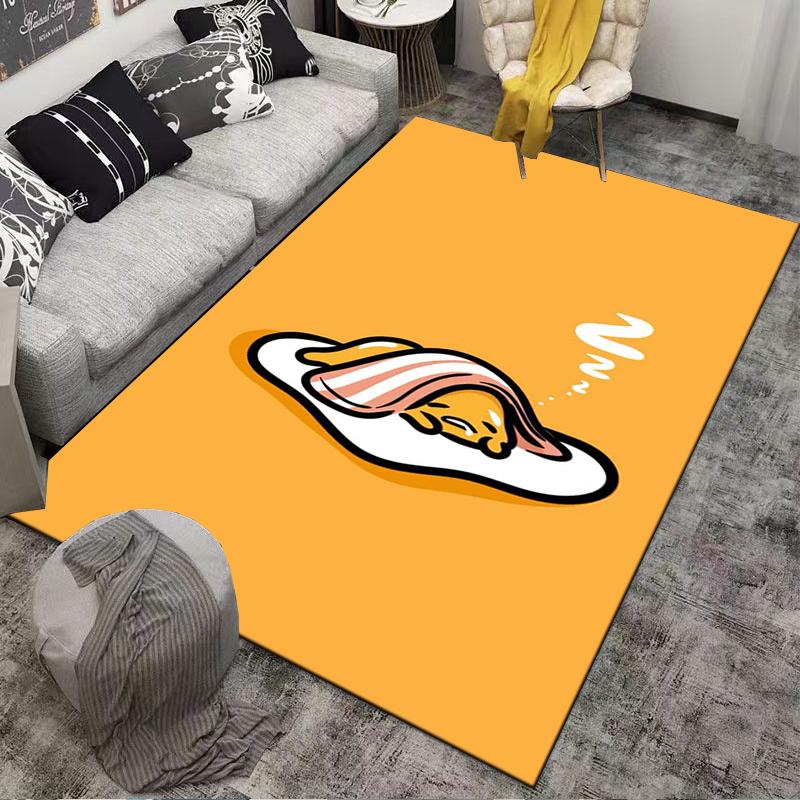 Cute Lazy Egg Character with Bacon Blanket Design Floor Mat Carpet Suitable for Use As an Anti-slip for Living Room Bedroom Sofas