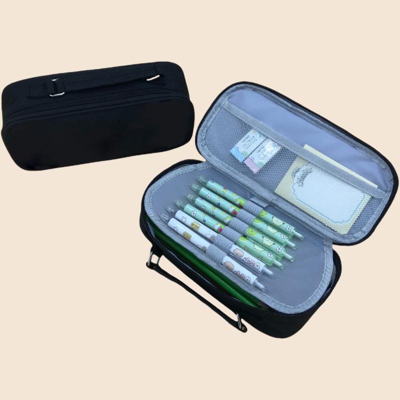 Large Capacity Double Zipper Canvas Pencil Case - Simple, Portable, Double Layer for Junior High Students