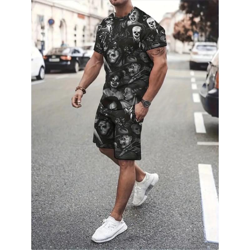 Traje de Moda Estampado 3D de Coco Hawaiano Cuello Redondo para Hombre Casual Diario Manga Corta y Pantalones Cortos Traje de Moda Urbana Harajuku