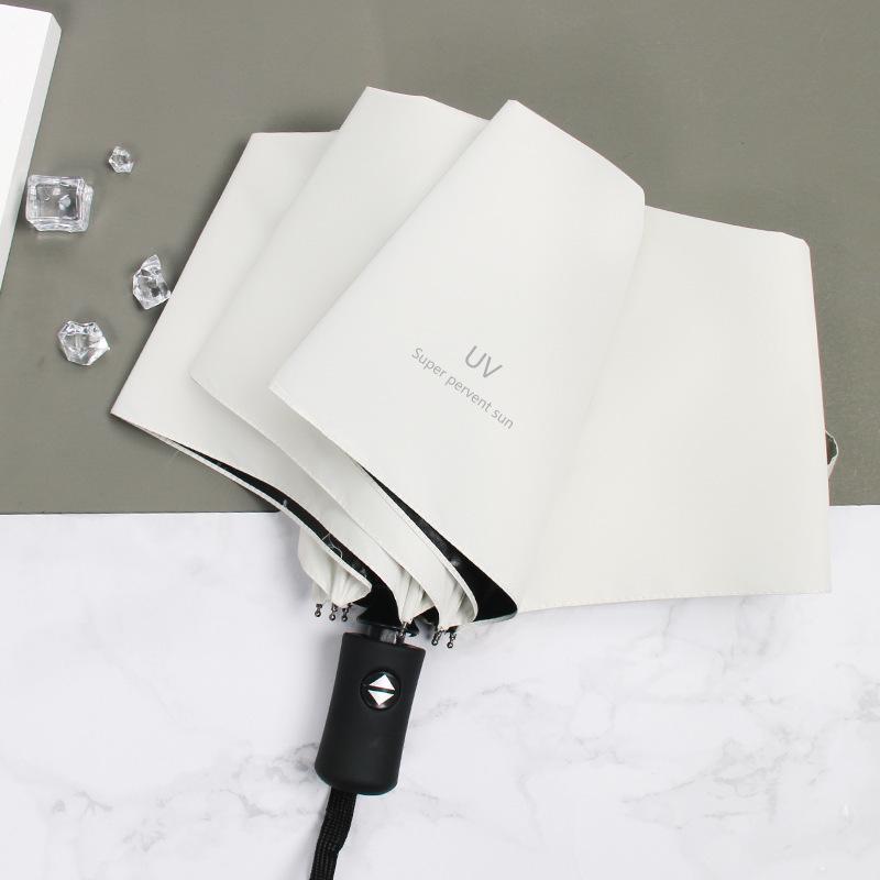 UV Protection Automatic Three-Fold Black Umbrella with Custom Logo for Men and Women