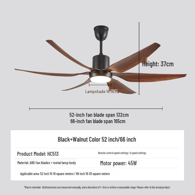 American Retro Smart Silent Ceiling Fan with Light, Large Five-Blade Design for Living Room or Restaurant