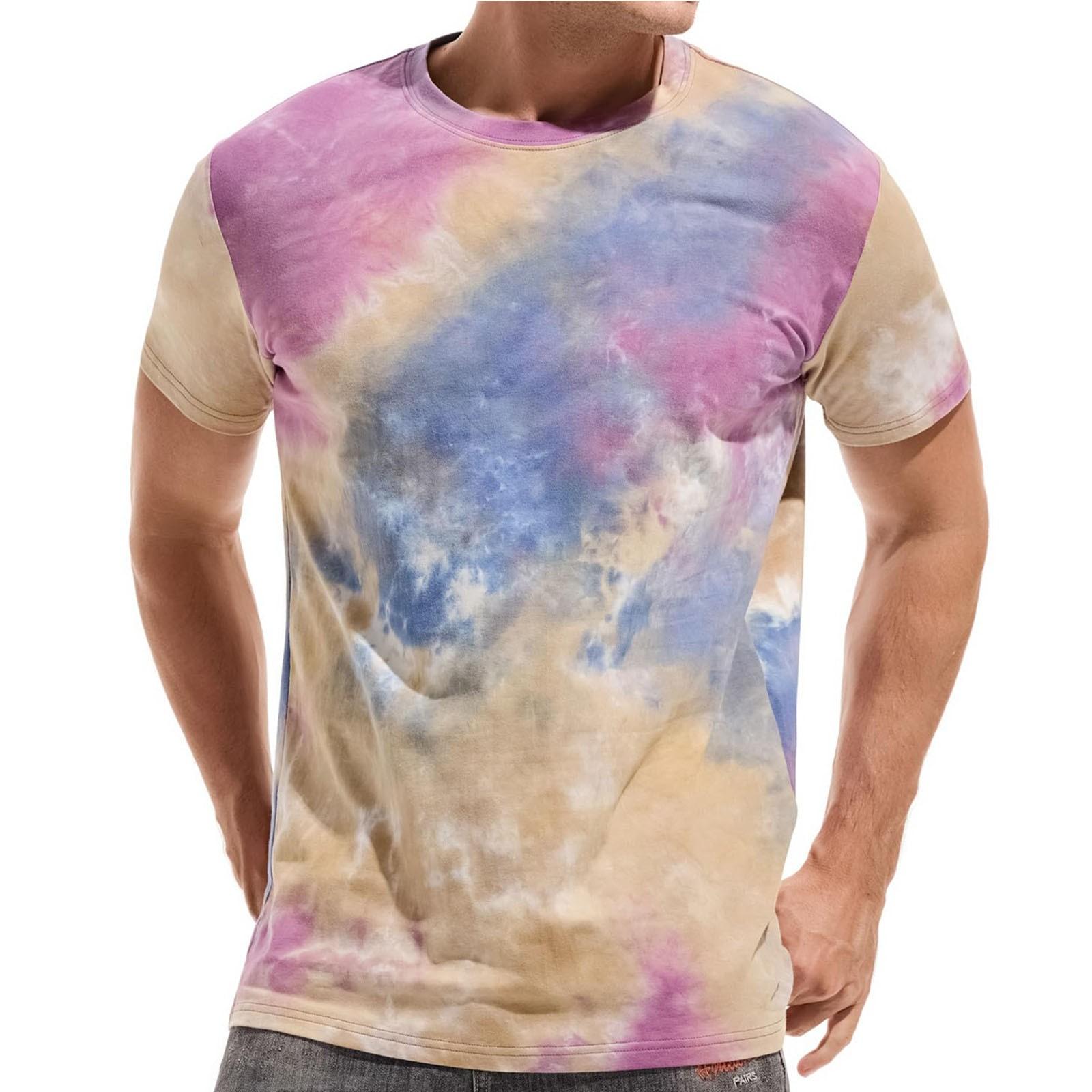 

Men s Short-sleeved Tie-dye Top T-shirt M фіолетовий
