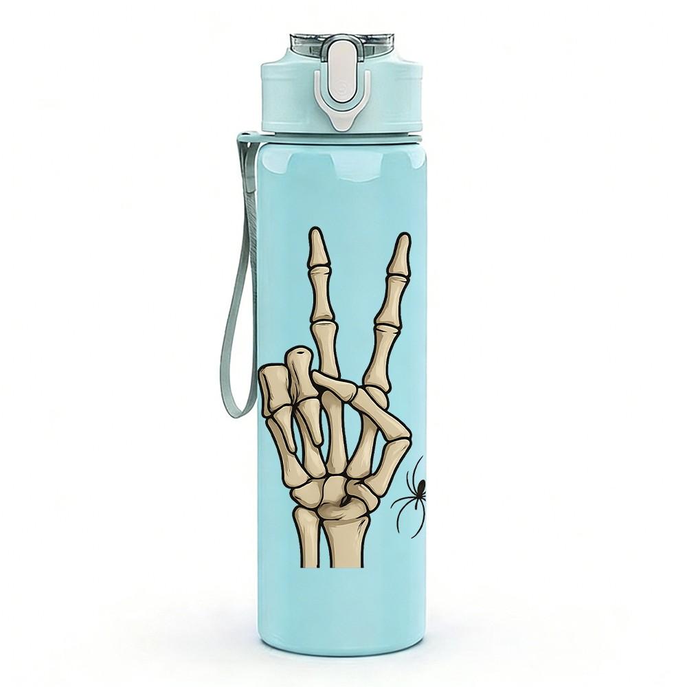 1PC Skeleton Hand Peace Sign 750ml Color Plastic Sports Water Bottle Leakproof Flip Straw Lid Suitable for Sports Office Home Use