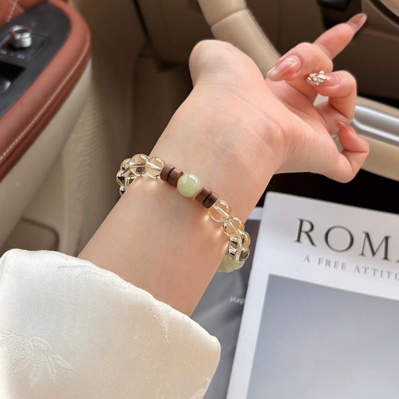 Handmade Natural Hetian Jade Lemon Yellow Crystal Bracelet Women Agarwood Wood Beads New Chinese Style Jewelry