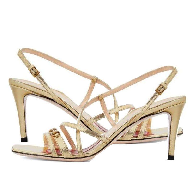Gucci One Strap Sandals Women's Gold 695214 B8B00 8053