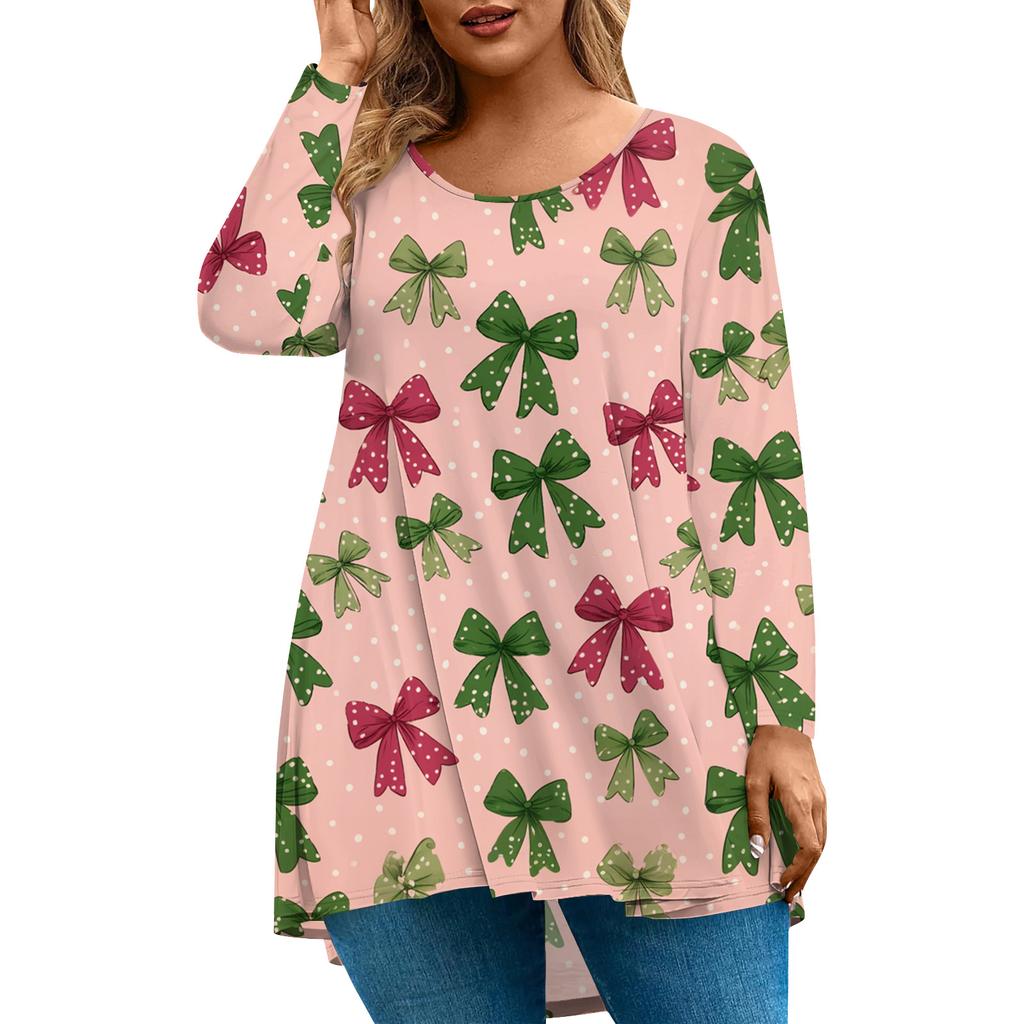 Women's Fashionable Casual Long Sleeved Plus Size  Print Top Plus Size Floral Print Top